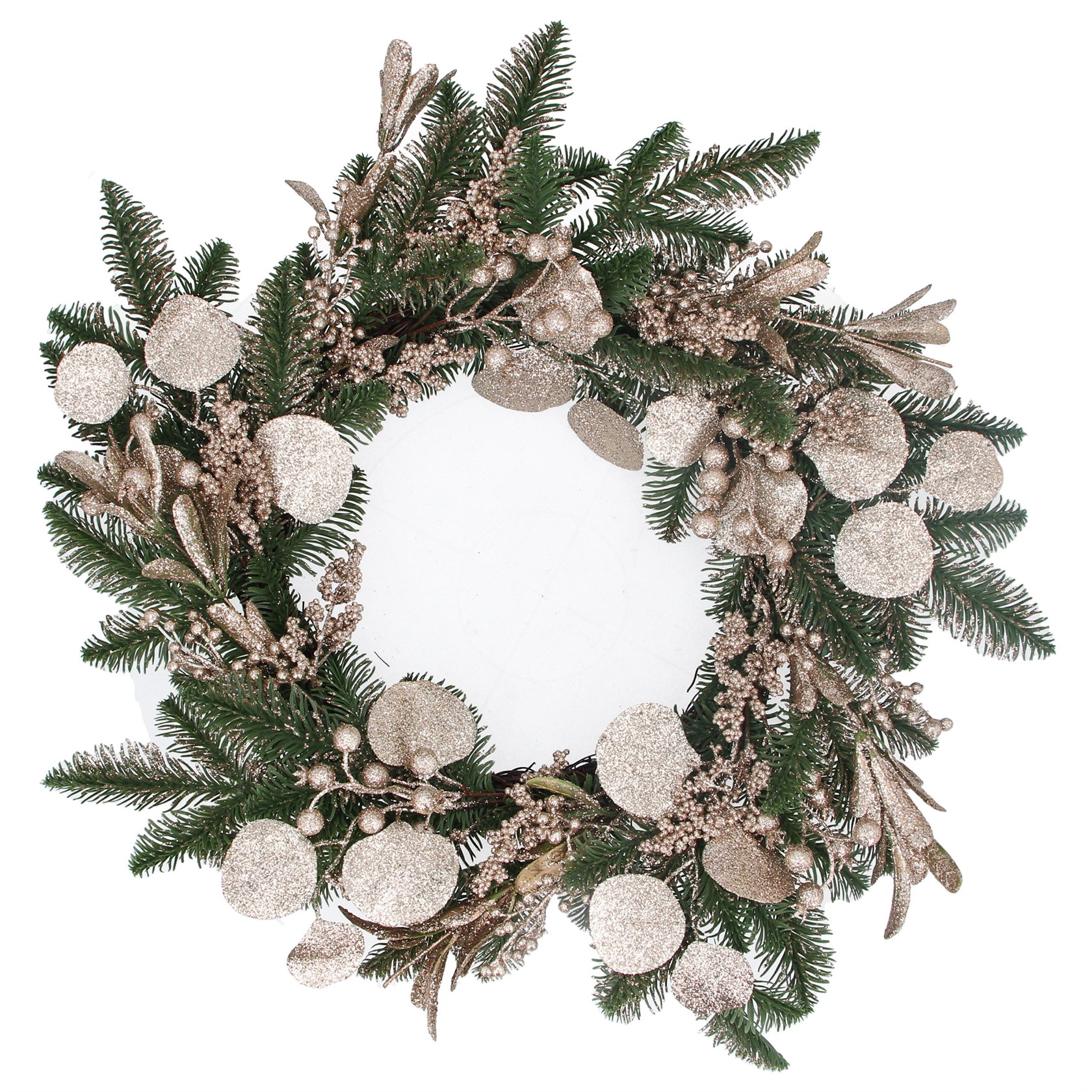 Gold pine and eucalyptus mini berries Christmas wreath. By Gisela Graham. The perfect festive addition to your home.